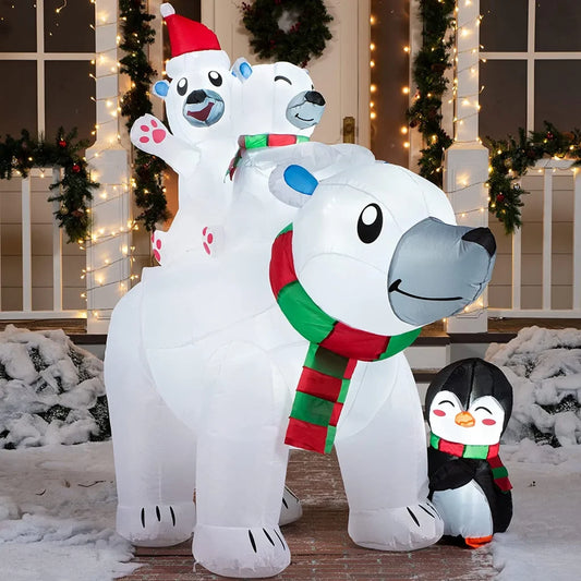 6ft Christmas LED Inflatable Polar Bear With Penguin