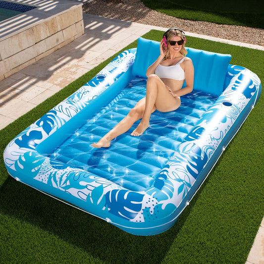 More Large Inflatable Tanning Pool & Yard Lounger With Cup Holder, Blue