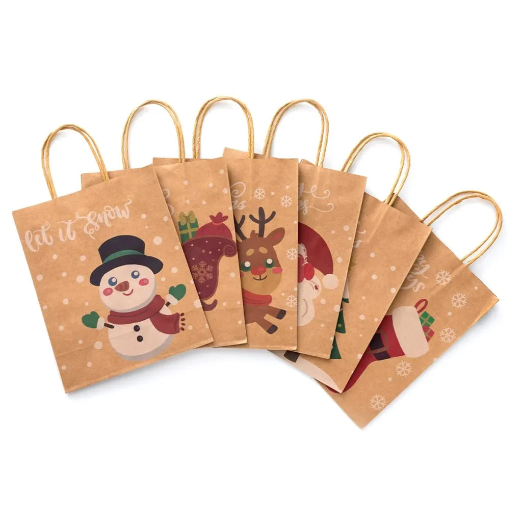 24pcs Creamy Kraft Character Christmas Gift Bags