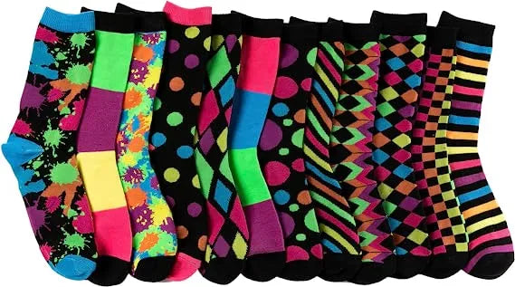 12pcs Paint Splash Patterned Colorful Socks Women