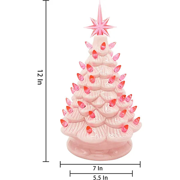 Pink Ceramic Tabletop Christmas Tree 12in