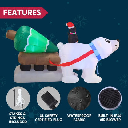 8ft Long LED Polar Bear Inflatable Decoration