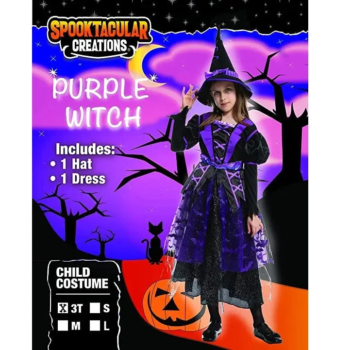 Girls Purple and Black Witch Halloween Costume