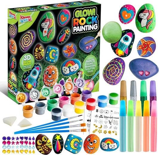 12pcs Glow In The Dark & Metallic Rock Painting Kit