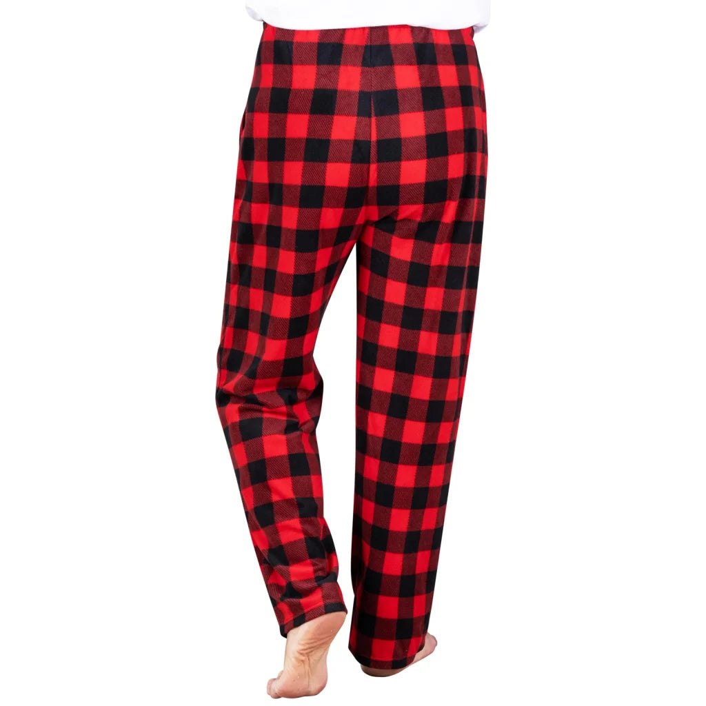 Men Red and Black Plaid Polar Fleece Pajama Pants