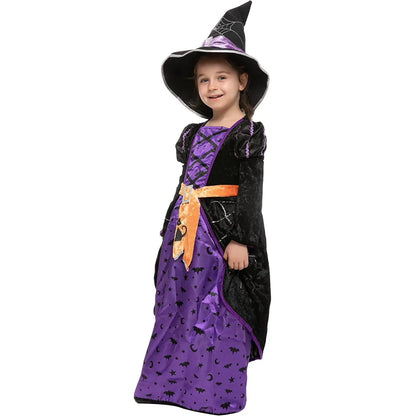 Girls Purple and Orange Witch Halloween Costume