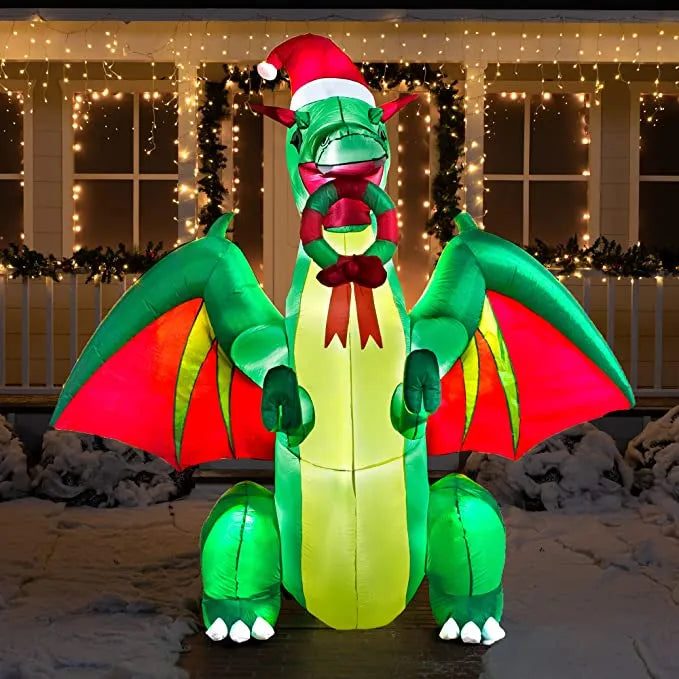 8ft LED Realistic Green Christmas Dragon Inflatable