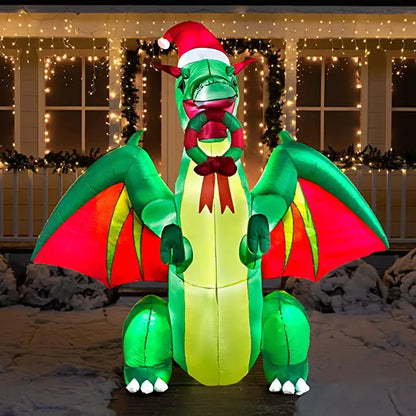 8ft LED Realistic Green Christmas Dragon Inflatable