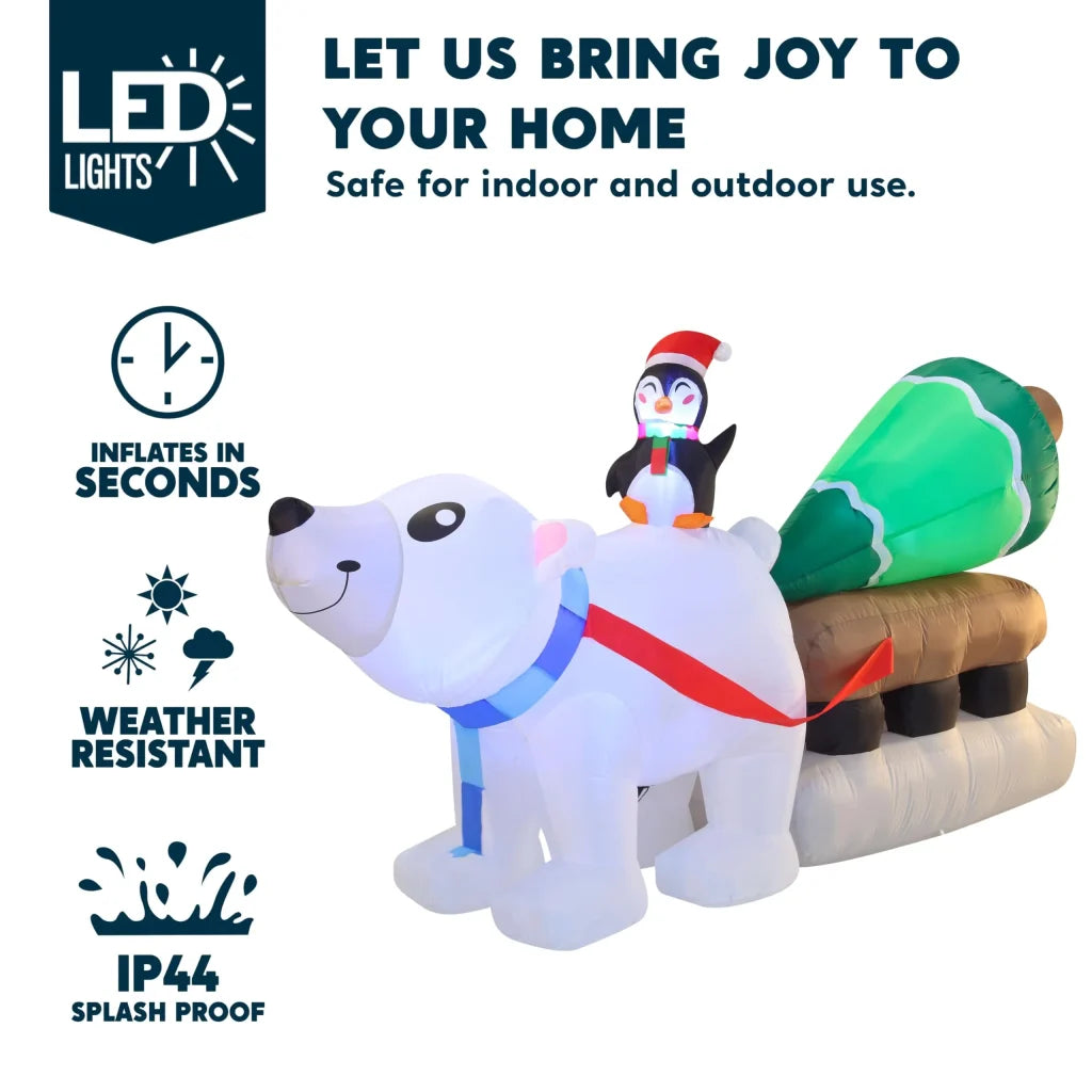 8ft Long LED Polar Bear Inflatable Decoration