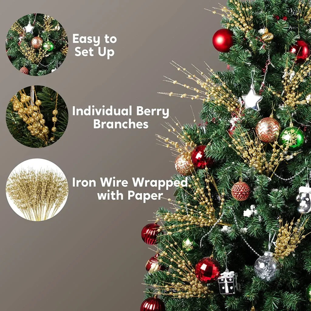 24pcs Gold Christmas Tree Berry Stems 20in