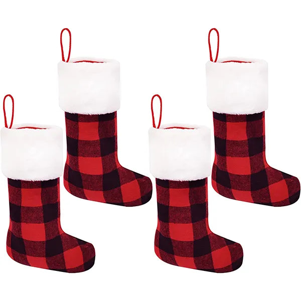 4pcs Red and Black buffalo Plaid Christmas Stockings 18in