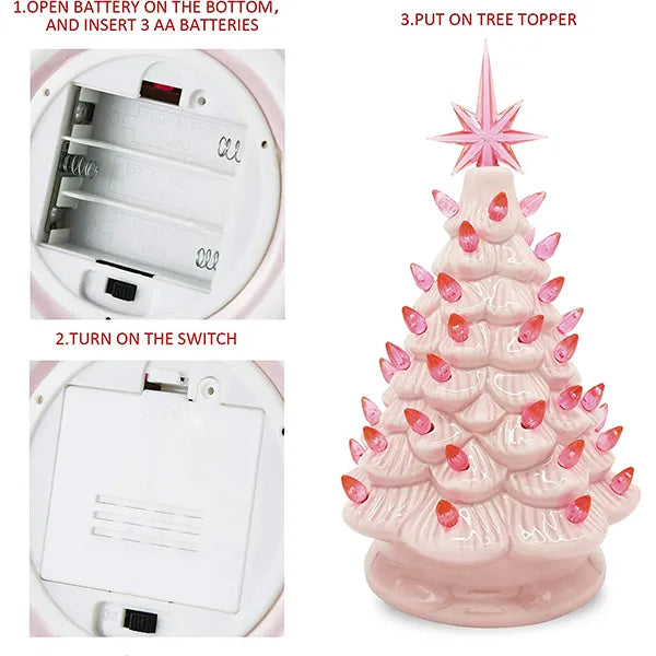 Pink Ceramic Tabletop Christmas Tree 12in