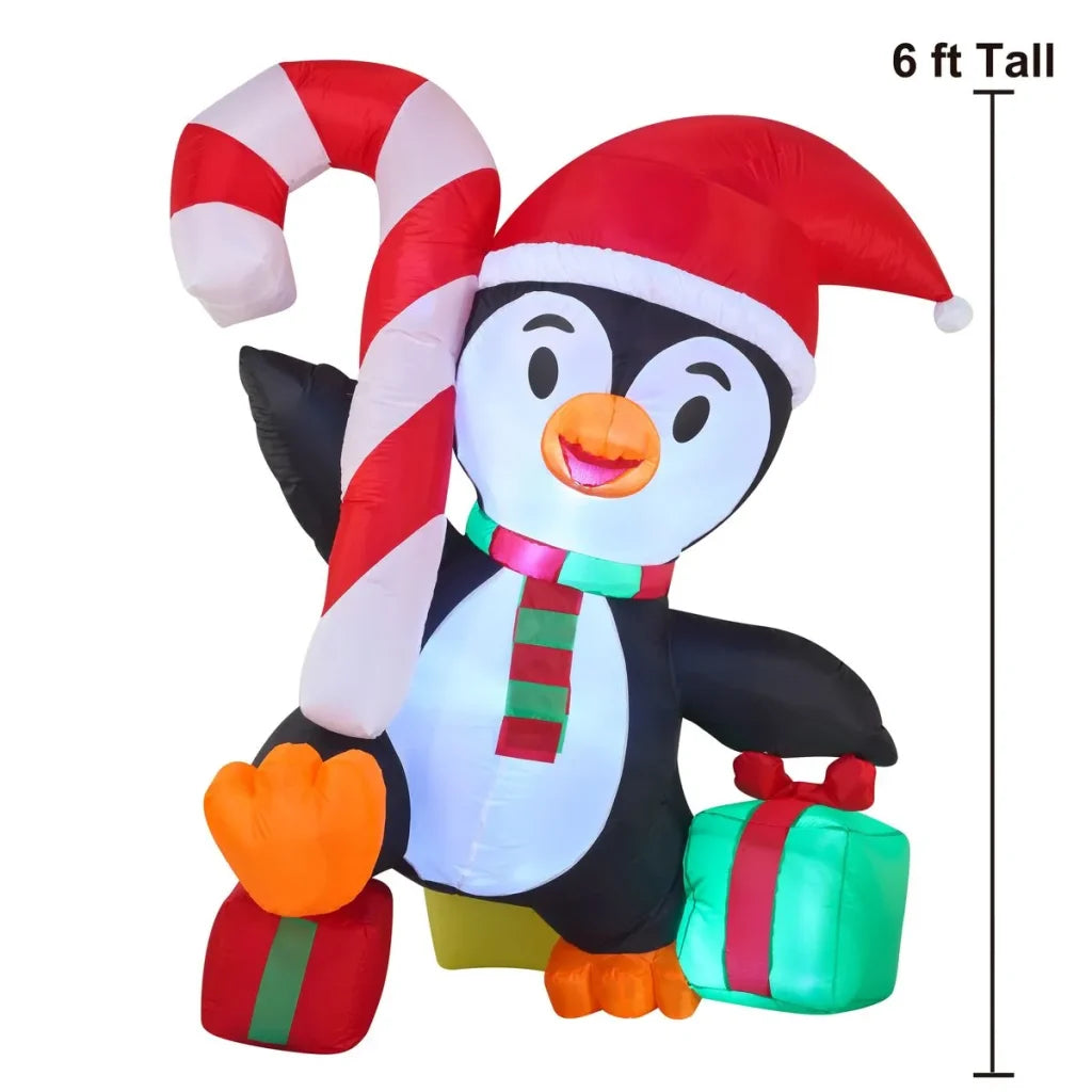 6ft Tall LED Funny Inflatable Christmas Penguin