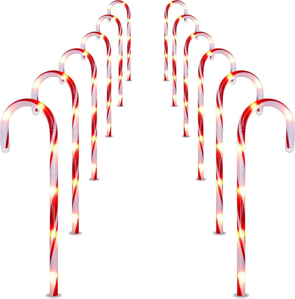 12pcs Red Light Up Candy Cane Pathway Markers 17in