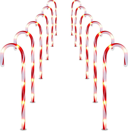 12pcs Red Light Up Candy Cane Pathway Markers 17in