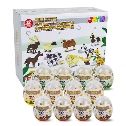 12Pcs Running Animal Building Blocks Prefilled Easter Eggs