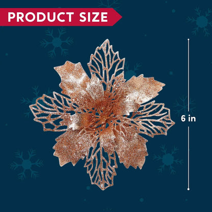 24pcs Rose Gold Christmas Poinsettia Flower Decorations