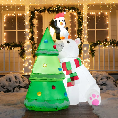 6ft Inflatable LED Polar Bear Christmas Tree with Penguin