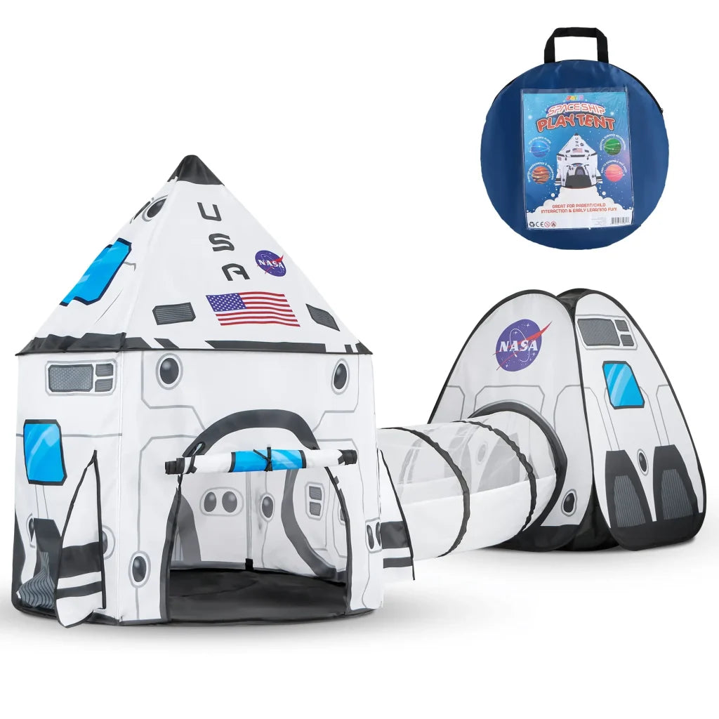 White Rocket Ship Pop Up Play Tent With Tunnel