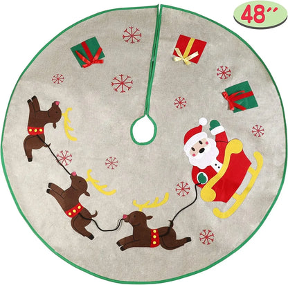 Santa Sleigh Burlap Christmas Tree Skirt 48in