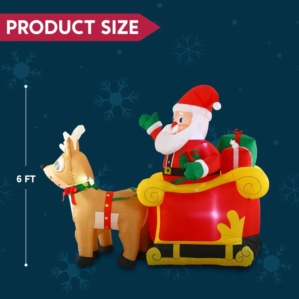 6ft Inflatable LED Santa on Sleigh Decoration