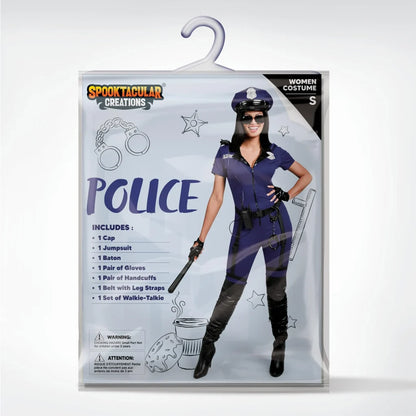 Women Blue Police Jumpsuit Costume