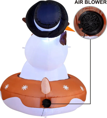 6ft Inflatable LED Snowman on Reindeer Snow Tube