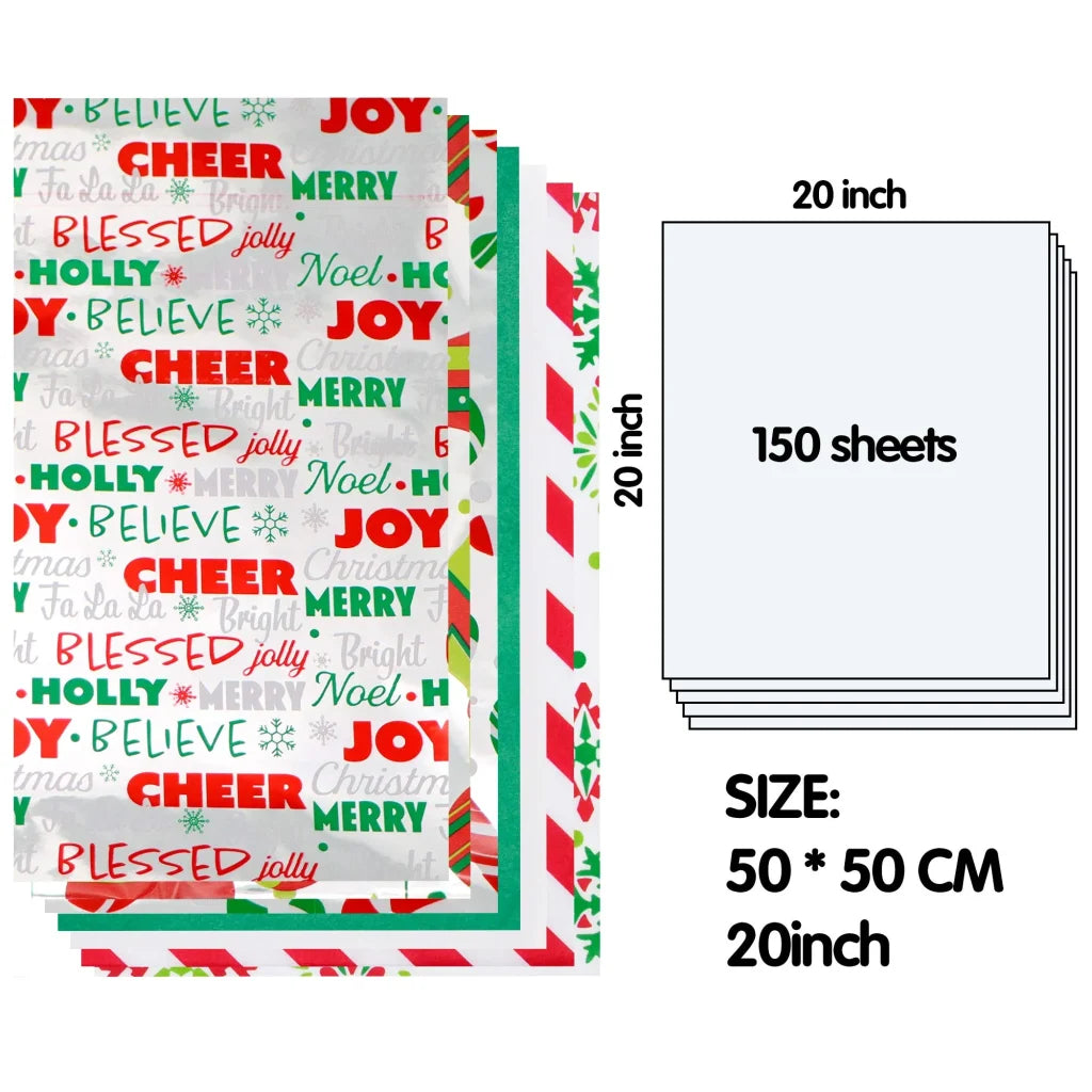 150pcs Christmas Tissue Wrapping Paper with Hologram