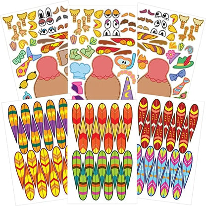 36Pcs Thanksgiving Make-a-Turkey Sticker Sheets