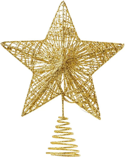 Christmas Glitter Lighted Gold Star Tree Topper