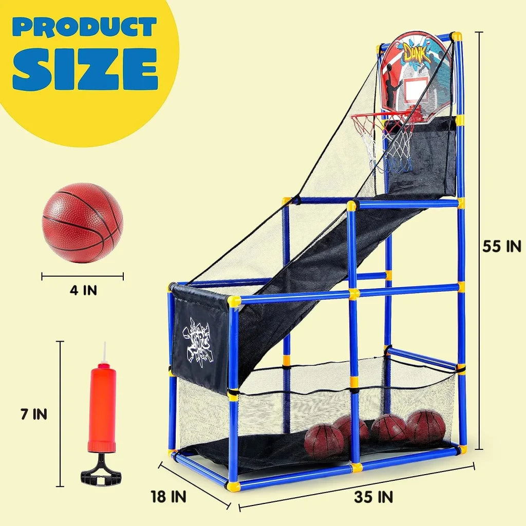 Kids Arcade Basketball Game Set with 4 Balls and Hoop