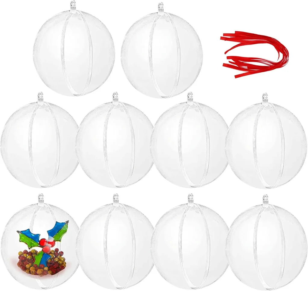 10pcs Clear Plastic Fillable Christmas Balls 3.15in