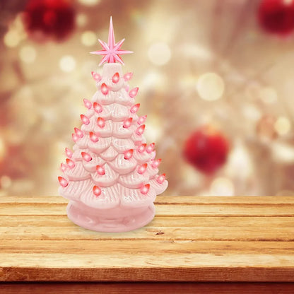 Pink Ceramic Tabletop Christmas Tree 12in