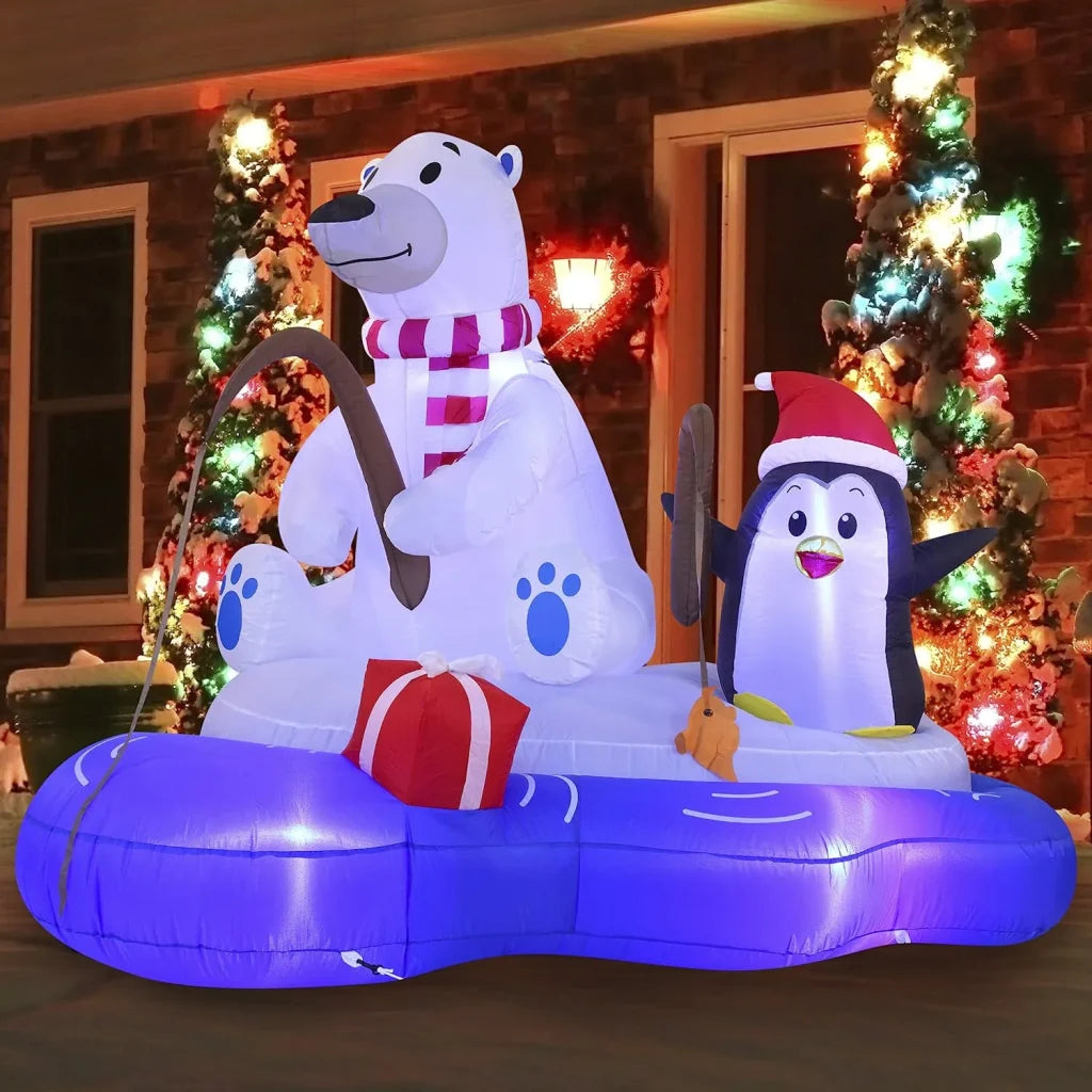 6ft LED Inflatable Christmas Polar Bear With Penguin