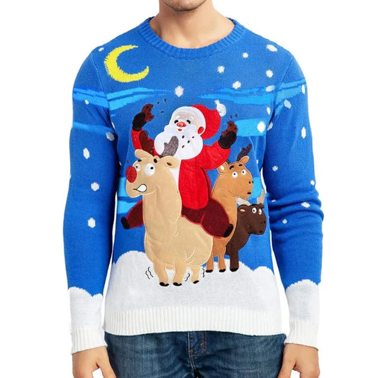 Mens Fuzzy Reindeer Christmas Sweater