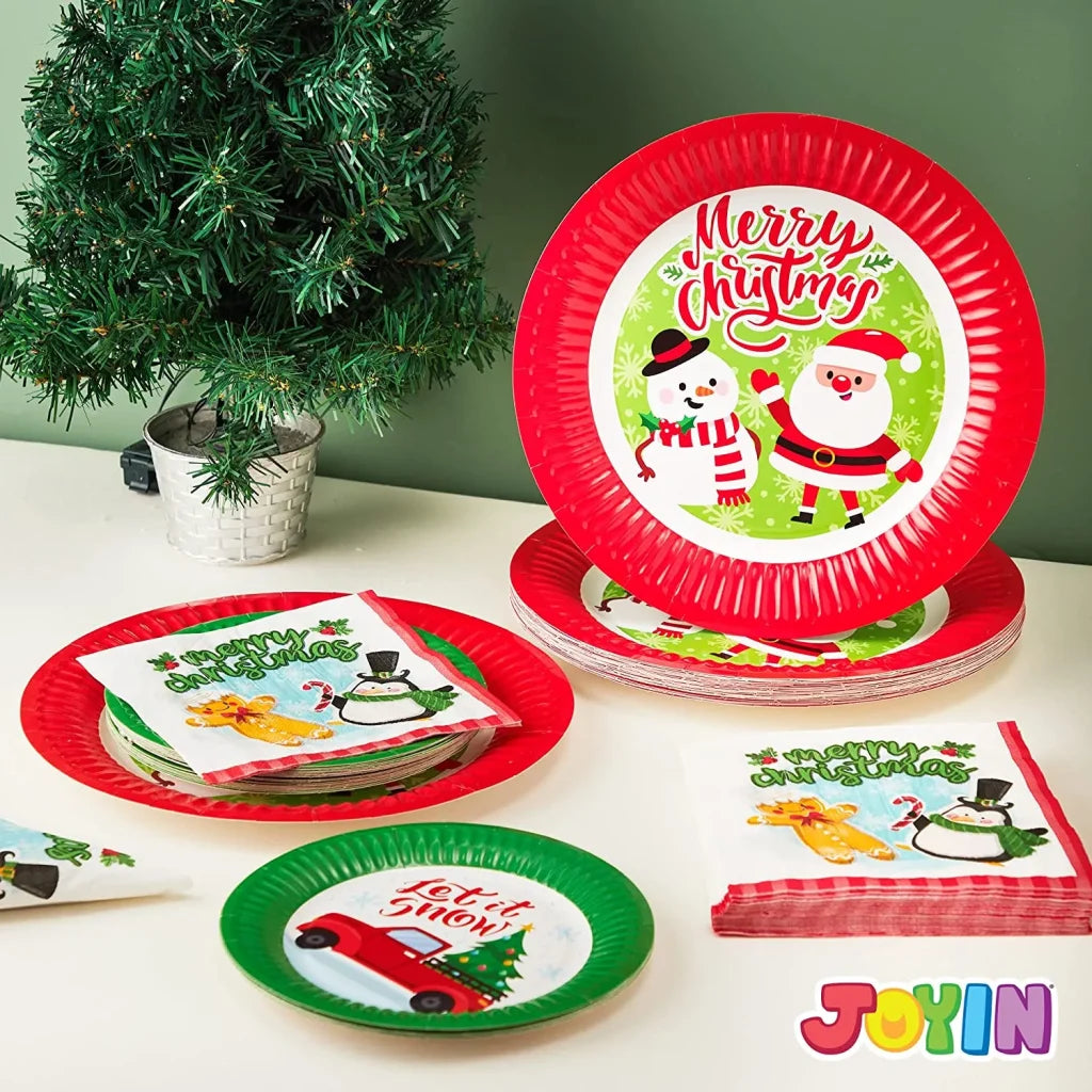 96pcs Disposable Christmas Paper Plates Tableware Set