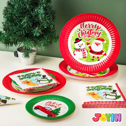 96pcs Disposable Christmas Paper Plates Tableware Set