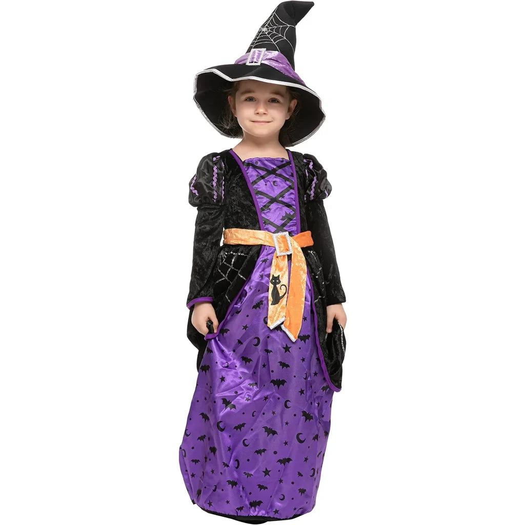 Girls Purple and Orange Witch Halloween Costume