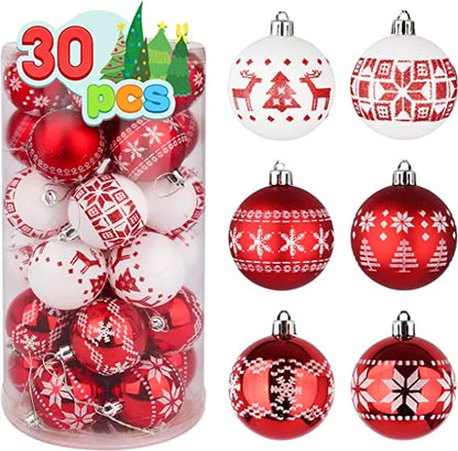 30pcs Red and White Christmas Ball Ornaments