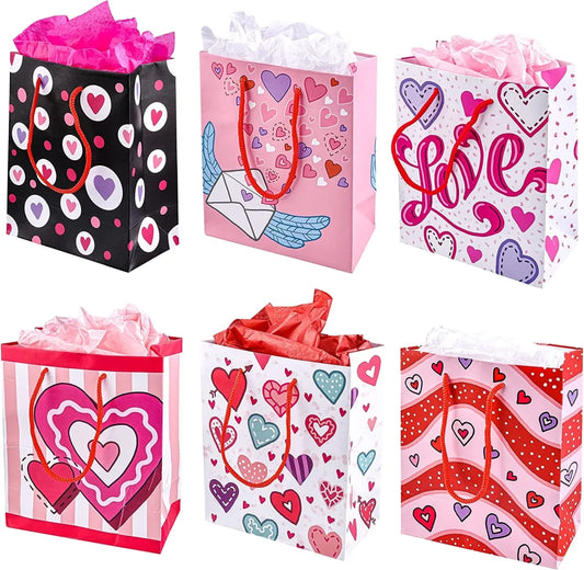 12pcs Valentines Day Gift Bags Paper with Tissue