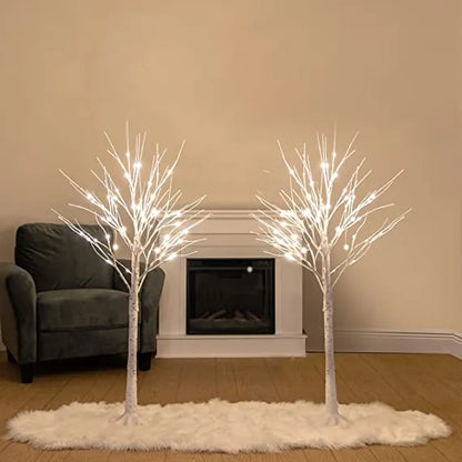 2x 4ft White Birch Tree with 64 LED Lights