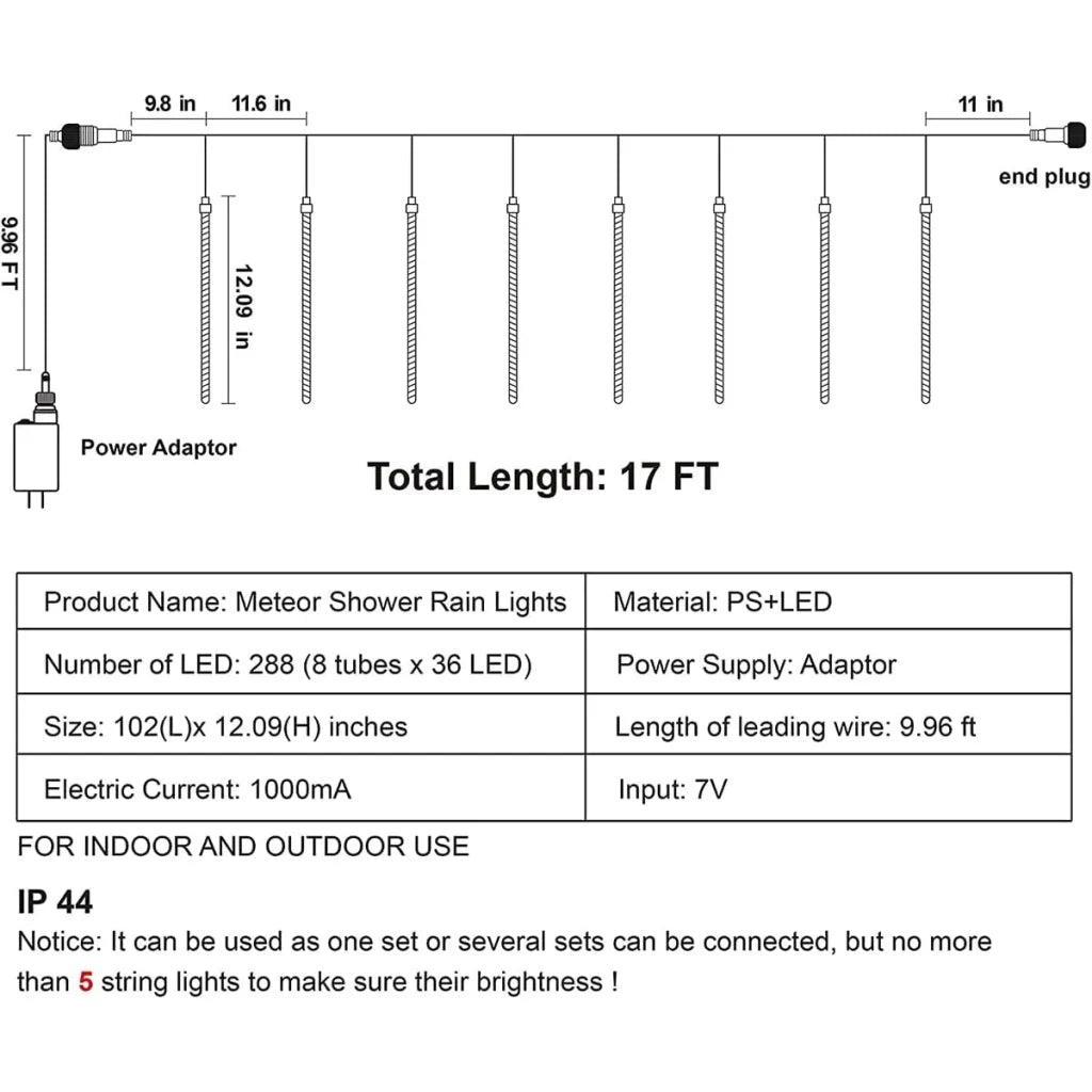 3x 8 Tubes (12in) Christmas Meteor Shower Rain Lights, Multicolor