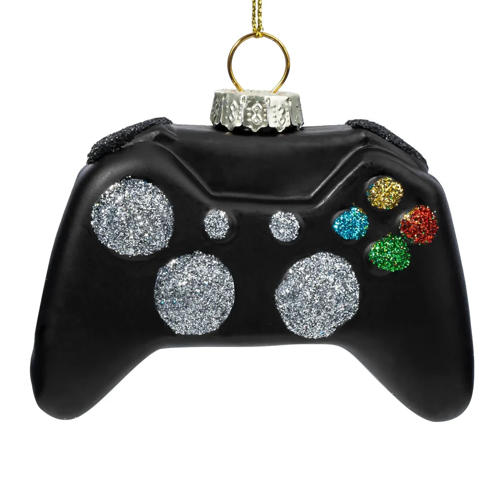 Black Game Controller Glass Ornament