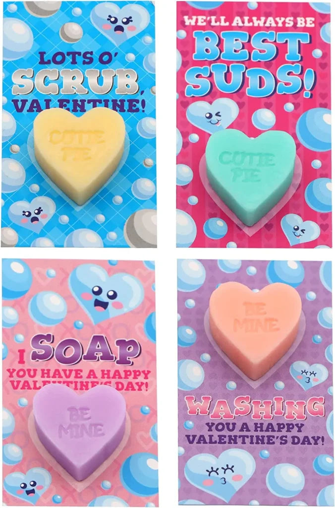 24Pcs Heart Shaped SOAP with Valentines Day Cards for Kids-Classroom Exchange Gifts