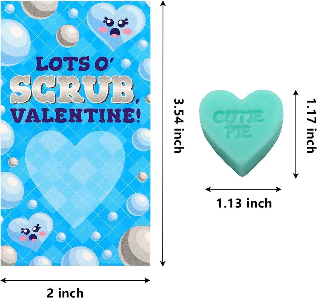 24Pcs Heart Shaped SOAP with Valentines Day Cards for Kids-Classroom Exchange Gifts