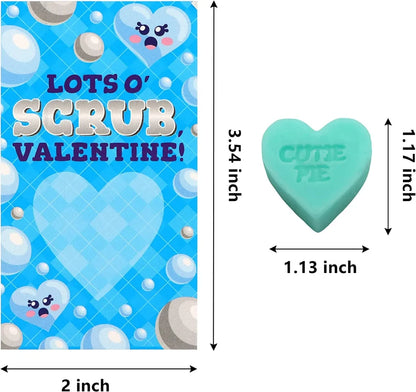 24Pcs Heart Shaped SOAP with Valentines Day Cards for Kids-Classroom Exchange Gifts