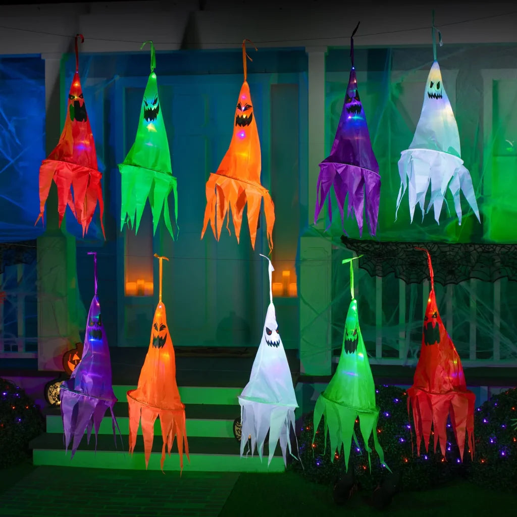 10pcs Light Up Halloween Hanging Ghost Decoration 24in