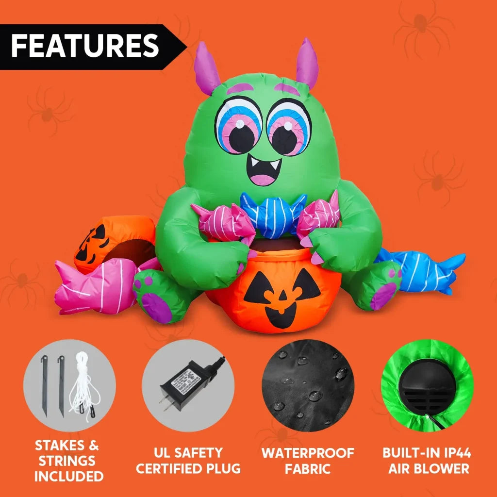 5ft Inflatable LED Monster with Pumpkin and Candies