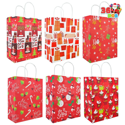 36pcs Kraft Paper Red Christmas Gift Bags