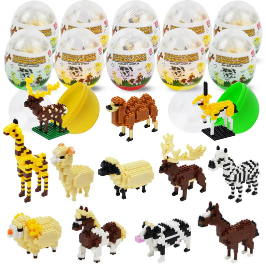 12Pcs Running Animal Building Blocks Prefilled Easter Eggs